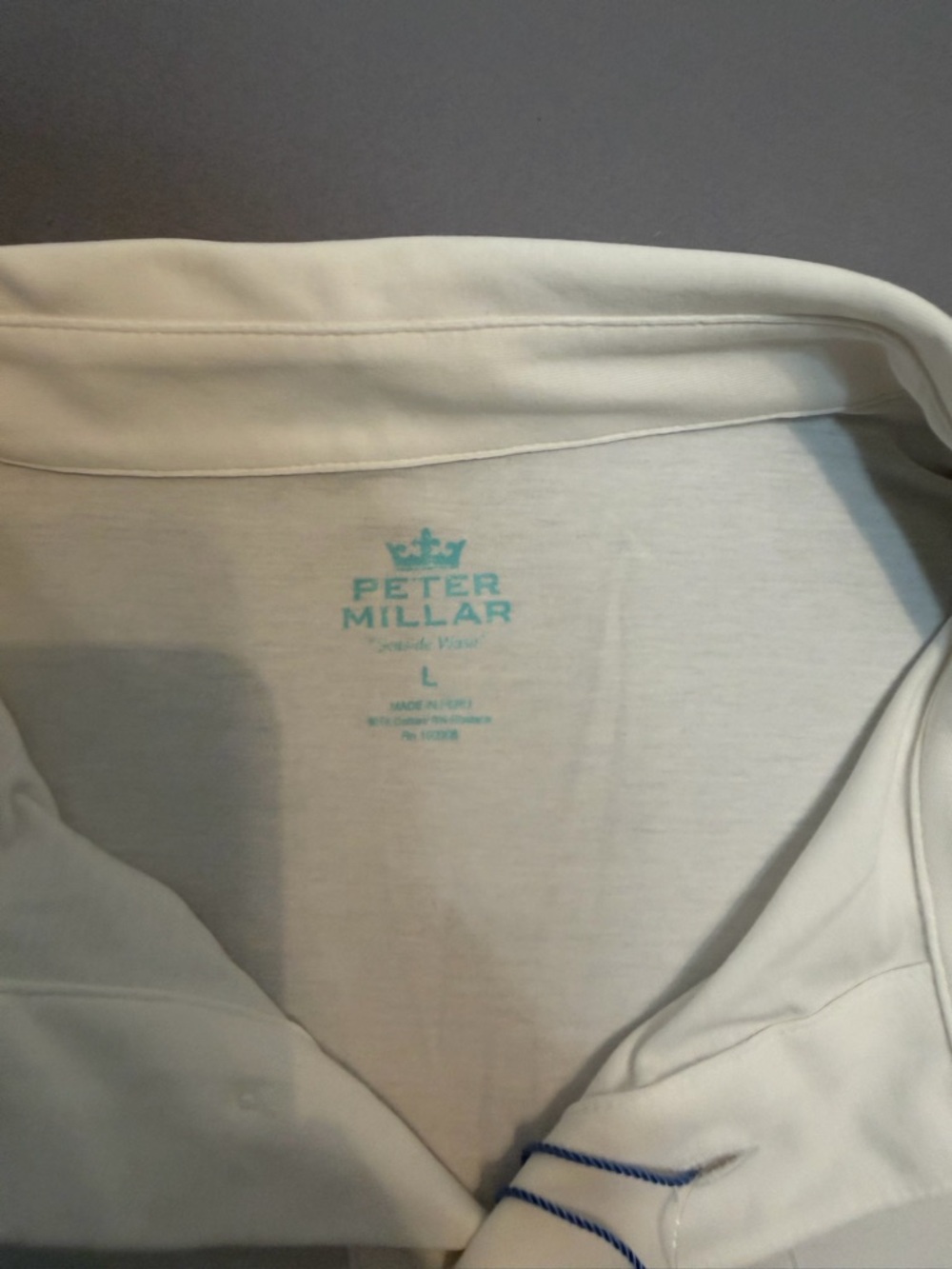 PETER MILLAR Size L  SOLID SEASIDE WASH POLO- WHITE - Picture 11 of 13